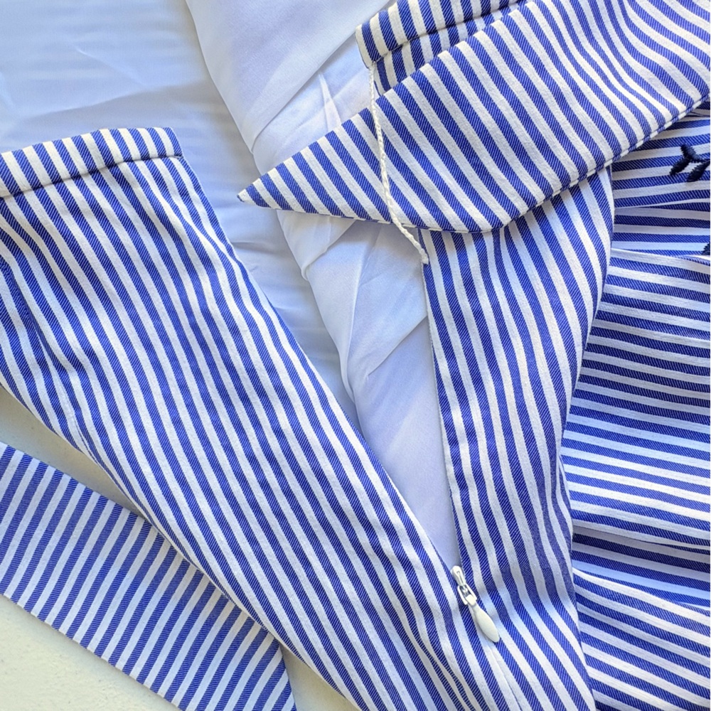 Nine West Blue White Striped & Floral Embroidered Skirt Size 6 Tie Waist A-Line - Picture 7 of 13